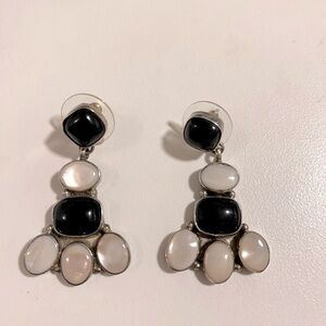 Vintage Milton Lee Sterling Silver Black Onyx white Mother of pearl Earrings